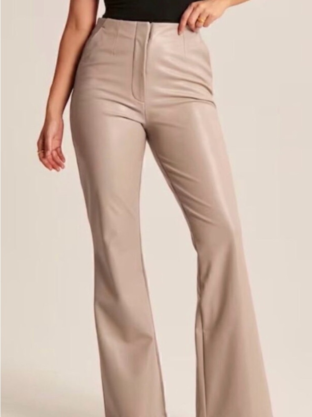 Abercrombie and fitch High-Rise Boot Flare Faux Leather Pants - Taupe